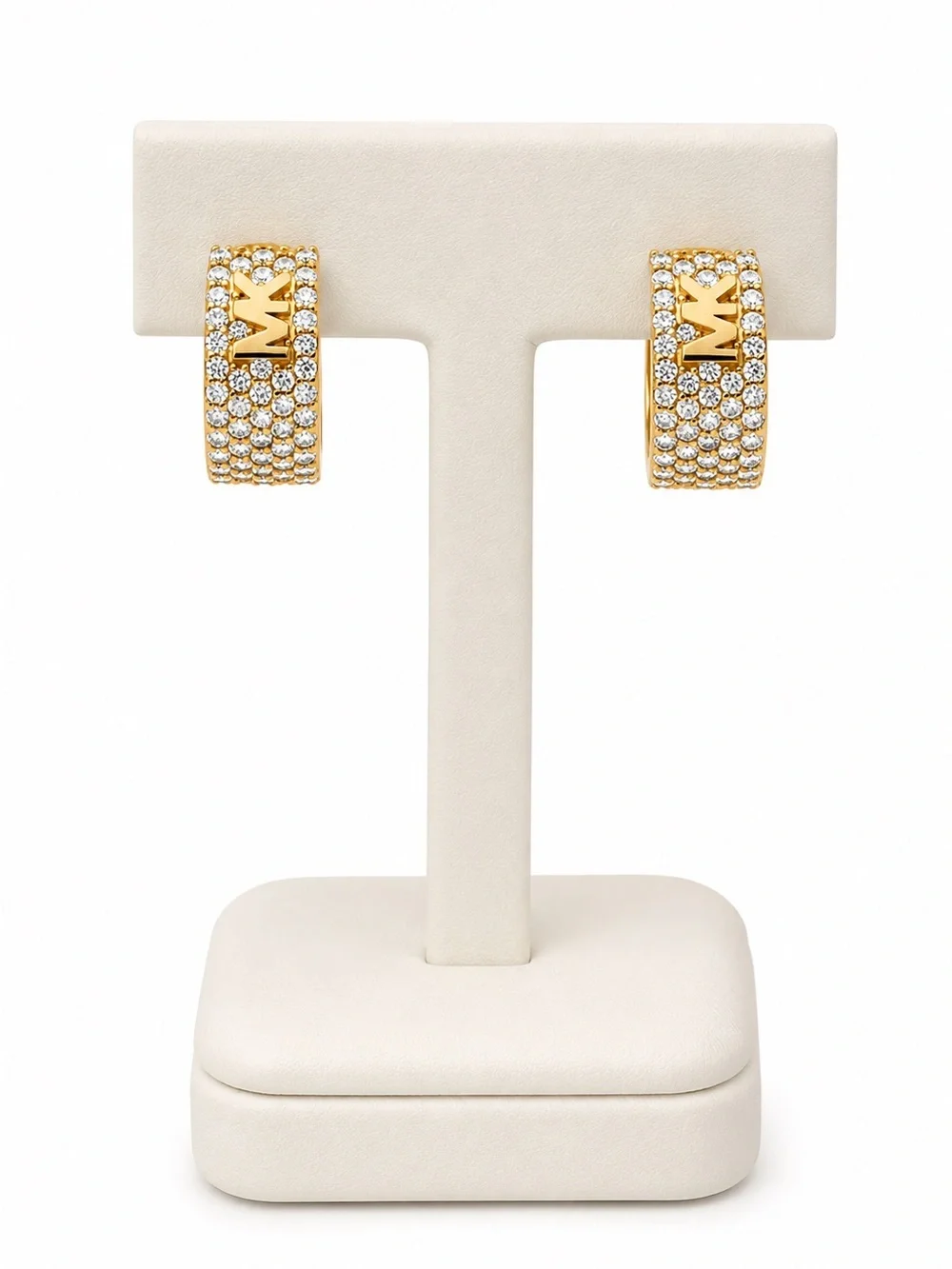 Michael Kors Precious Metal-Plated Sterling Silver Pavé Logo Mini Hoop Earrings